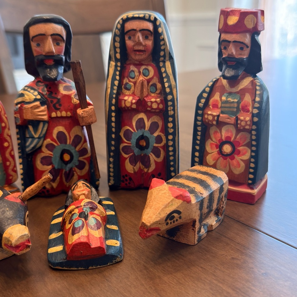 Hand-Painted Wooden Nativity Set - Multicolor Folk Art - Picture 3 of 13